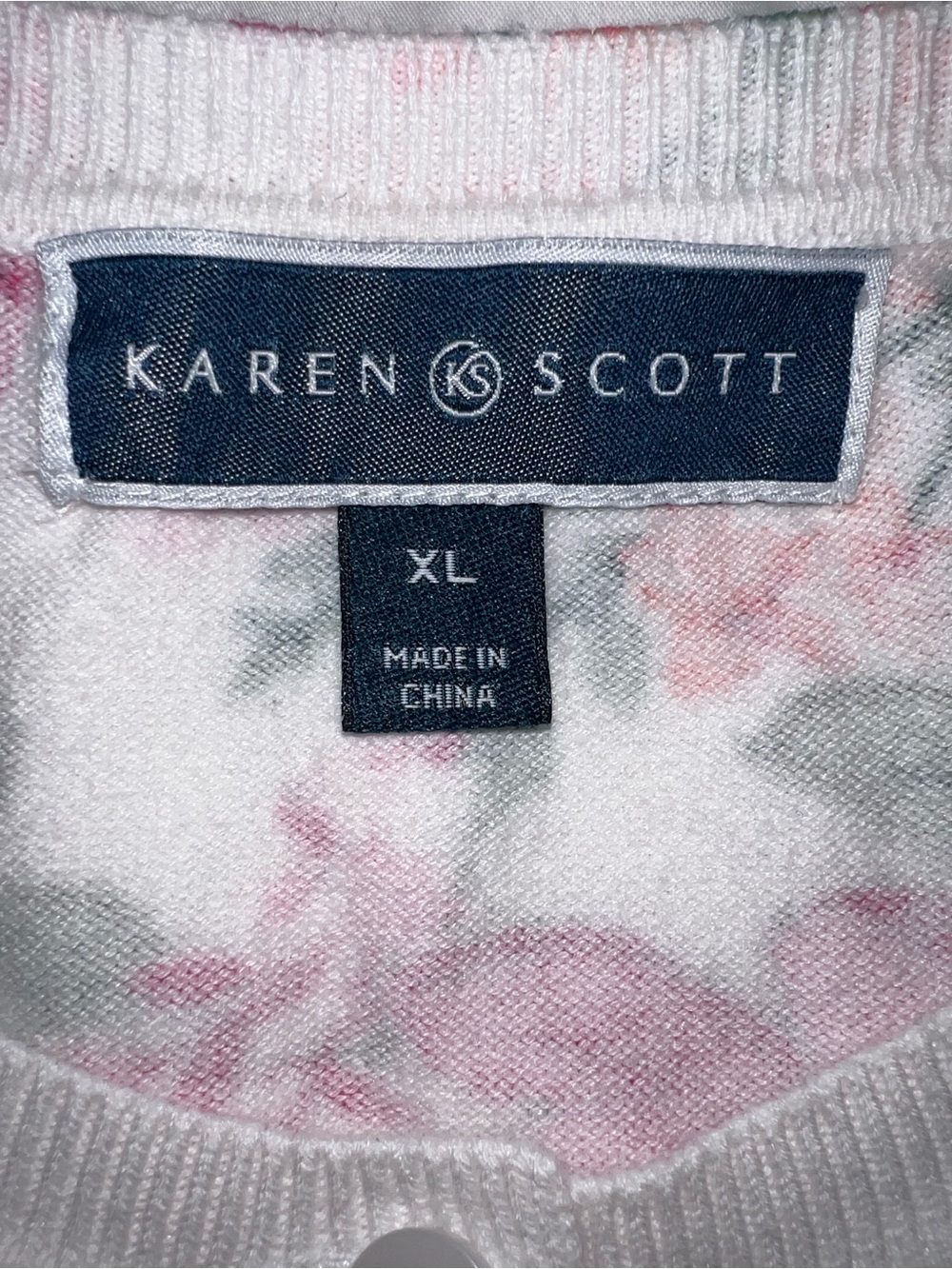 🌺Karen Scott White Cardigan with Pink & Orange Floral Print - Picture 3 of 4